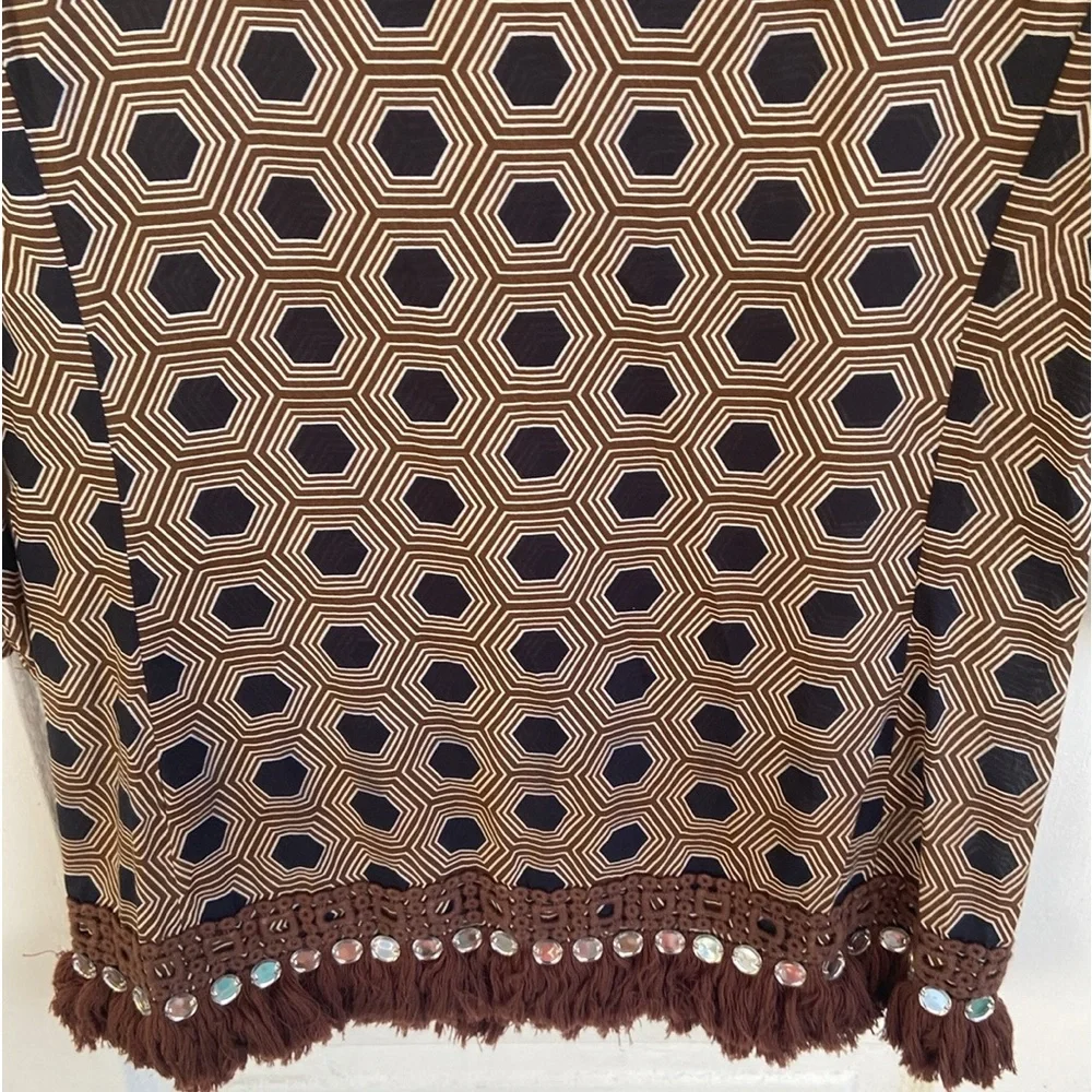 Tory Burch Brown tunic top with MIRROR CIRCLE TRIM AROUND NECK & Bottom size 2 - Picture 8 of 15